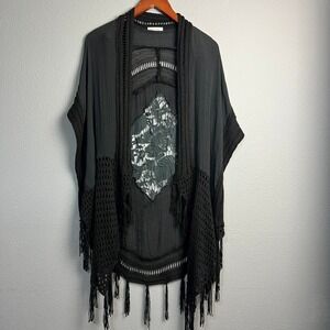 Miracle Black Fringe Crochet Kimono Whimsigoth Fairy Grunge Boho Festival S/M